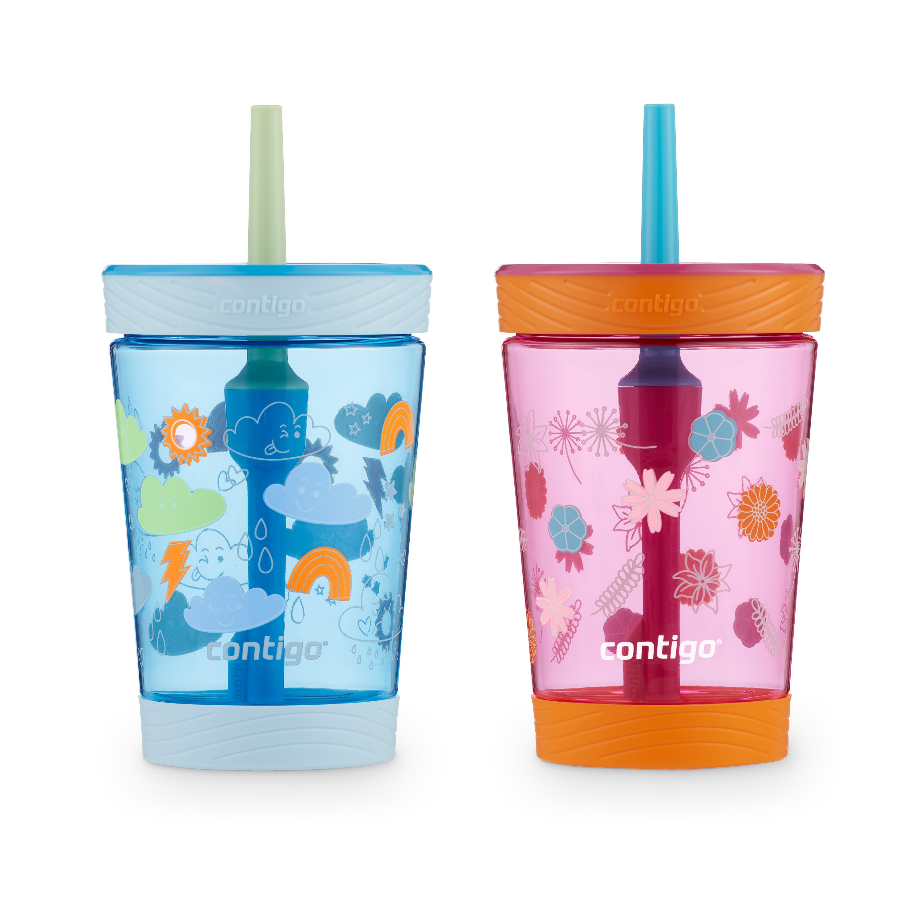 Contigo Kids Spill-Proof Tumbler with Straw Dragon Fruit Mango Wildflower,  14 fl oz.