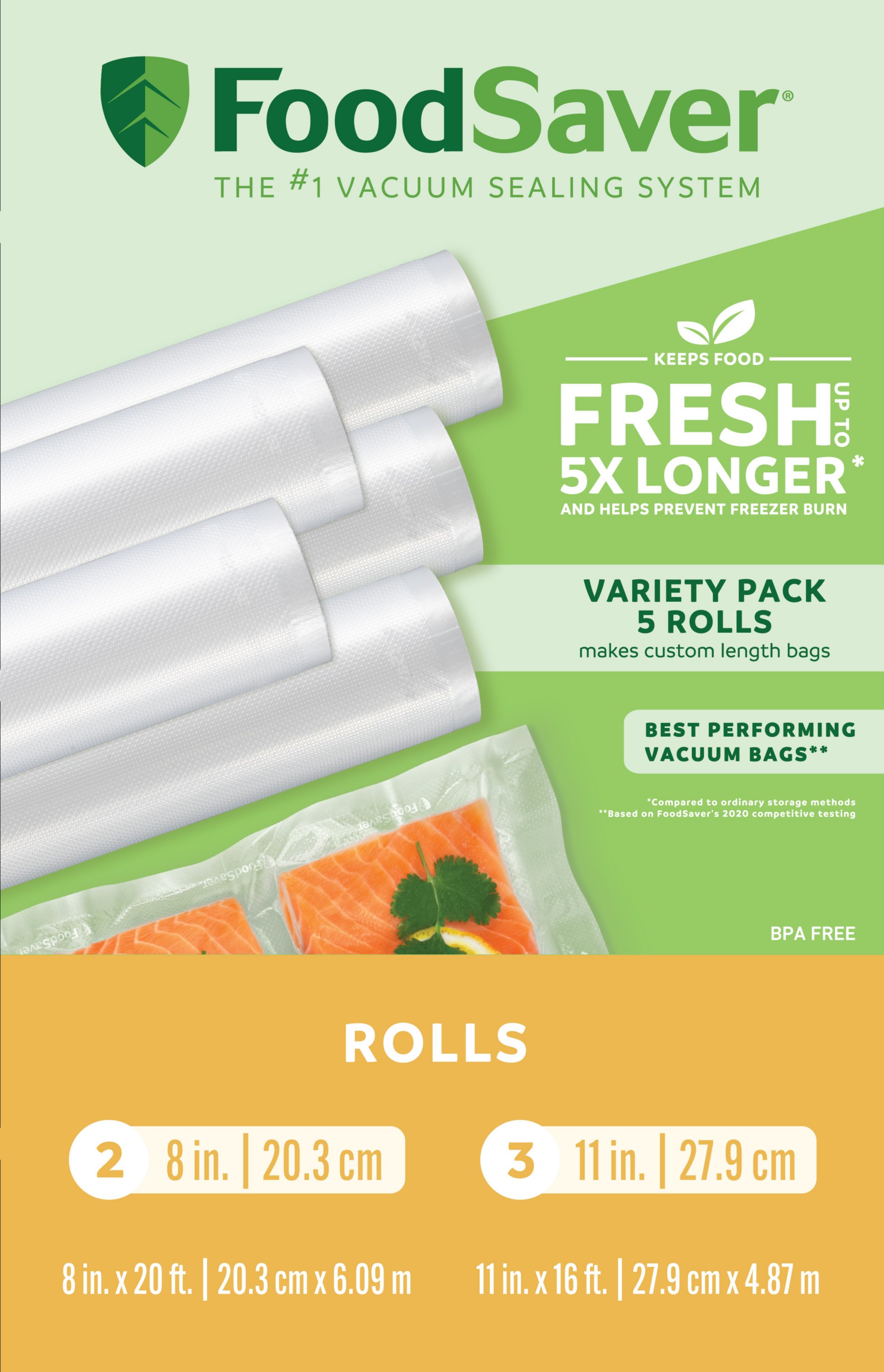 FoodSaver Vacuum Seal Rolls Multi-Pack, 3 Rolls (11 x 16') and 2