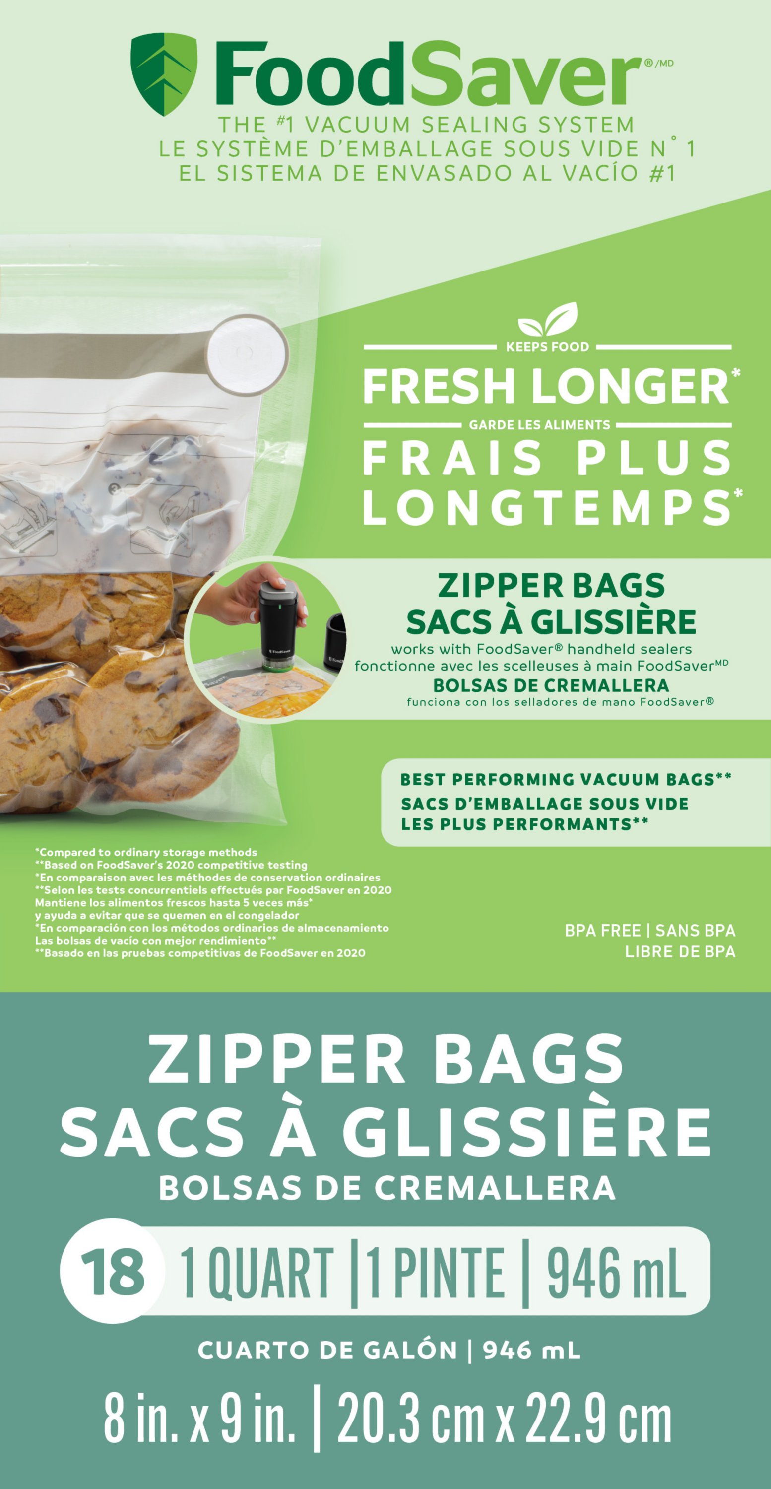 Foodsaver Reusable Quart Vacuum Zipper Bags - For Use With