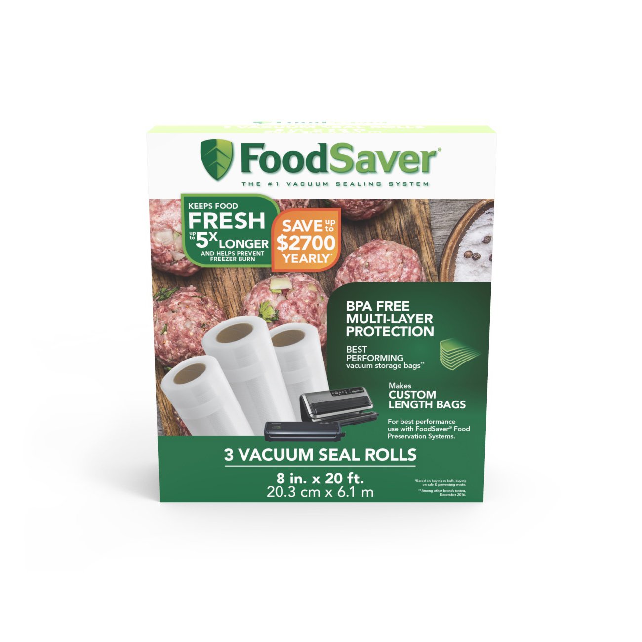 Pack of 2 8" x 20' FoodSaver FoodSaver Vacuum Sealer Bags 