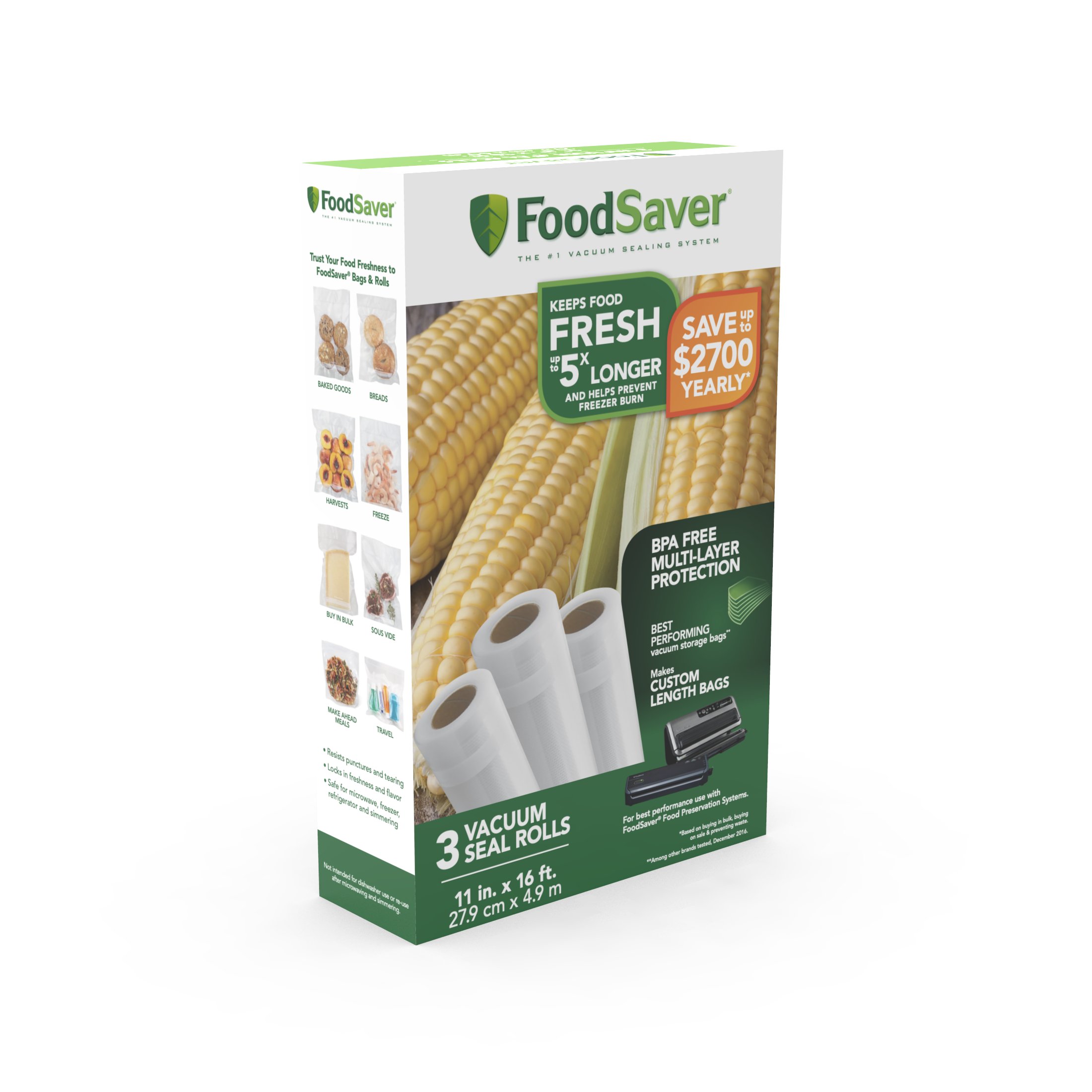 4 Pack 11"x16" Rolls for Food Saver Universal Vacuum Sealer Bags Storage Bags 