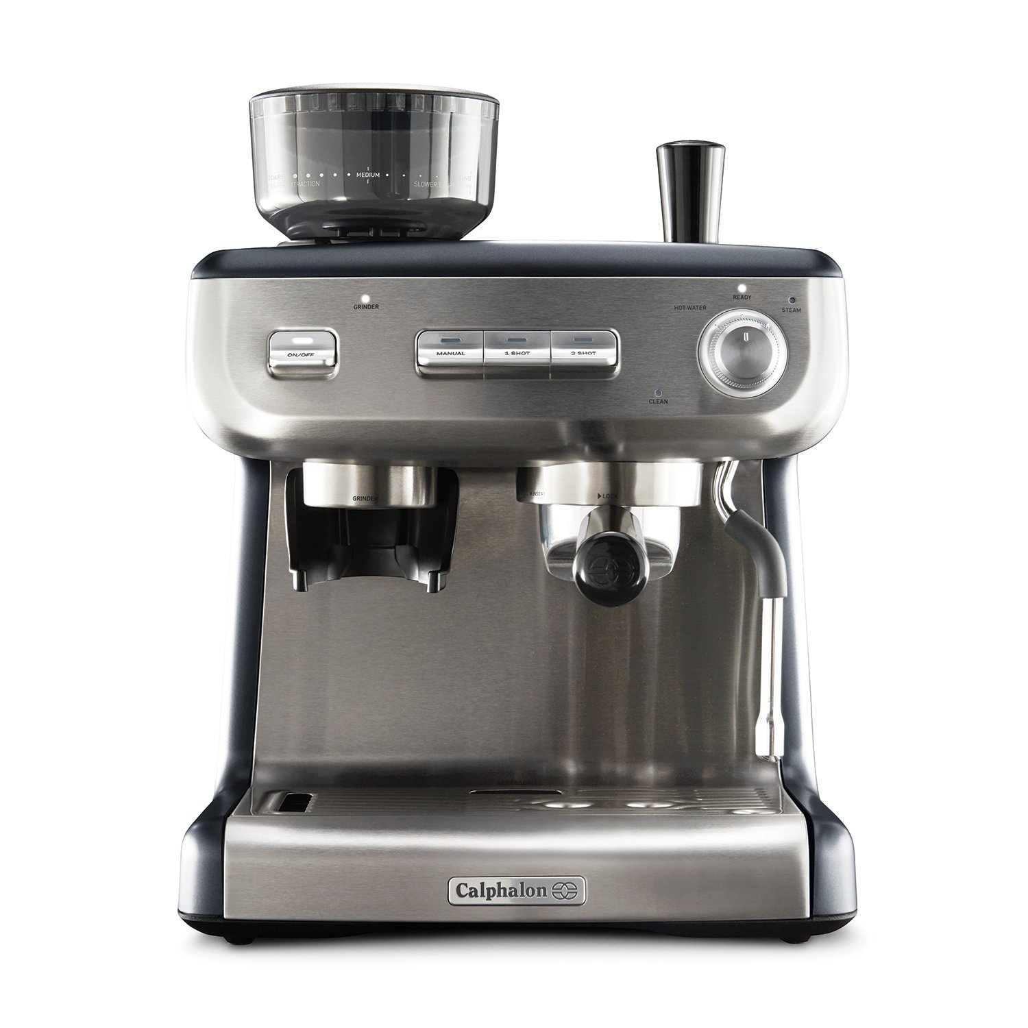 Temp IQ Espresso Machine With Grinder And Steam Wand, Stainless