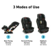 car seat with 3 modes of use rear facing and forward facing harness and highback booster image number 1