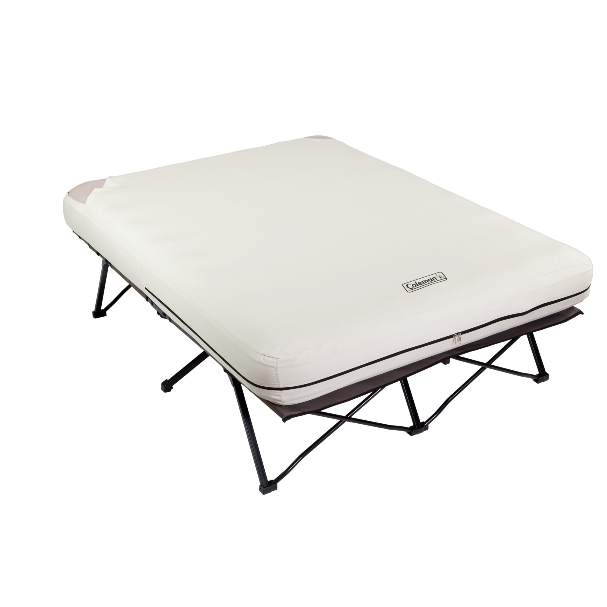 Coleman twin airbed folding cot with store side table and 4d battery pump