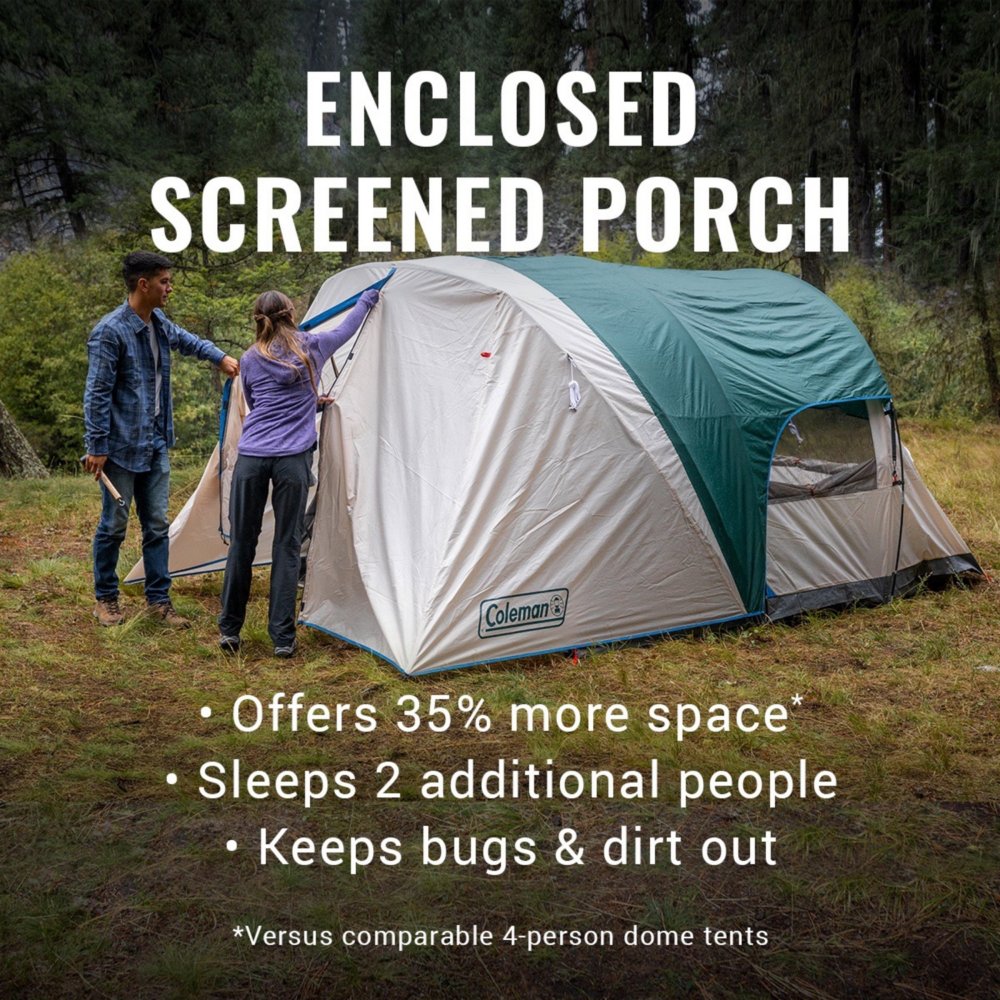 4-Person Cabin Tent with Enclosed Weatherproof Screened Porch, Evergreen