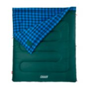 green double sleeping back with blue checked interior front view image number 1