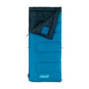 blue sleeping bag with navy geometric interior front view image number 1
