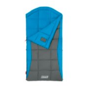 grey and blue quilted sleeping bag front view image number 1