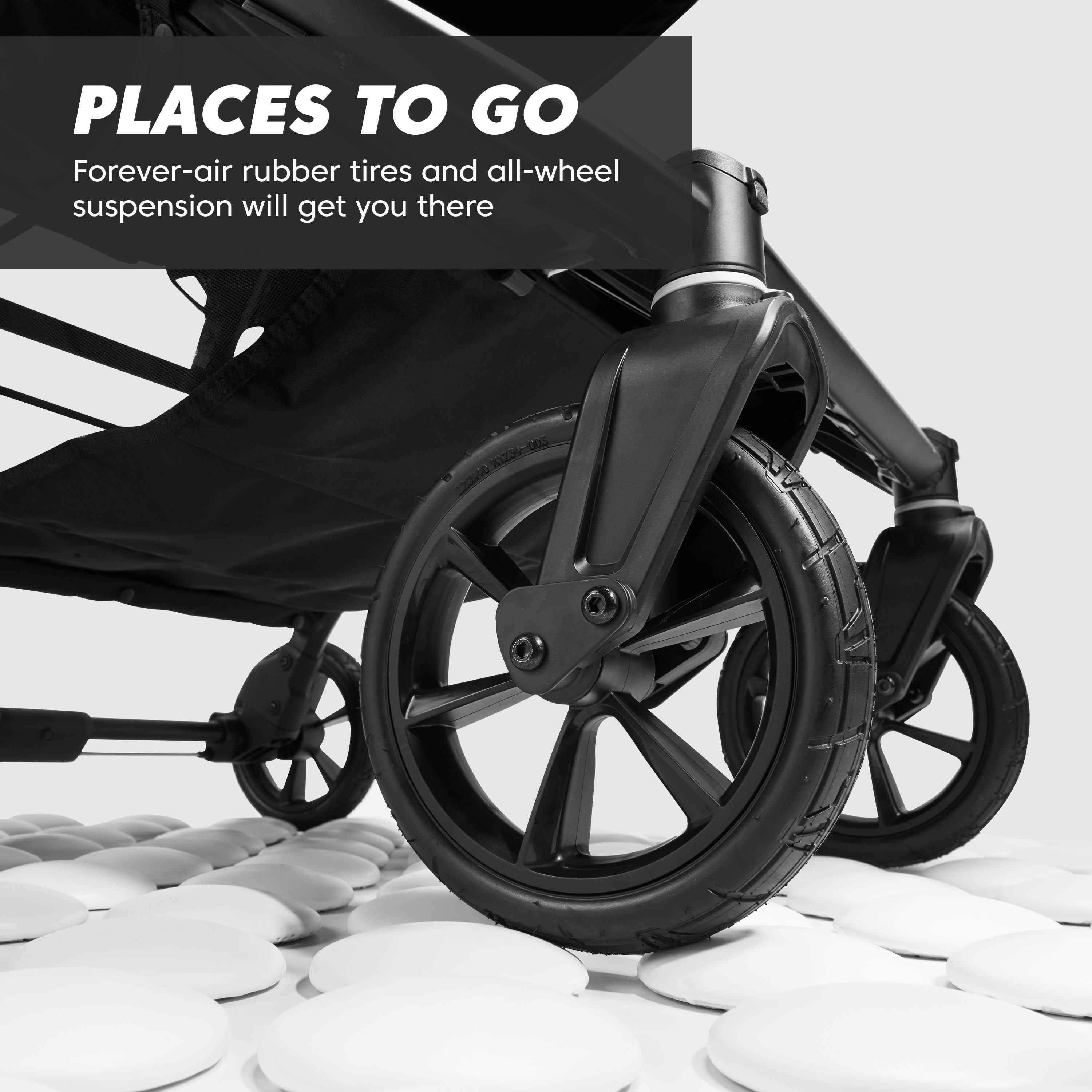 Double stroller with air filled clearance tires