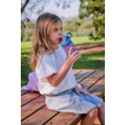 child drinking from mermaid water bottle on bench outside image number 6