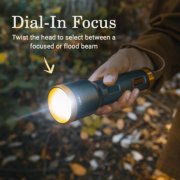 dial-in focus, twist the head to select between a focused or flood beam image number 5
