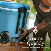Person holding cooler that drains quickly with screwed on threaded drain plug image number 3