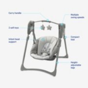 baby swing with carry handle 2 soft toys infant head support multiple swing speeds compact fold and height adjustable legs image number 6