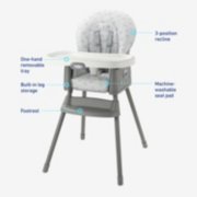 high chair with one hand removable tray 3 position recline built in leg storage machine washable seat pad footrest image number 6