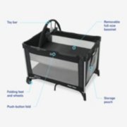 toy bar removable full size bassinet folding feet and wheels storage pouch and push button fold image number 6