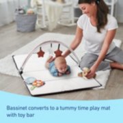 anywhere dreamer pack n play playard bassinet converts to a tummy time play mat with toy bar image number 3