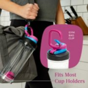 Person holding Shake and Go bottle that fits most cup holders and has a gym bag clip image number 3