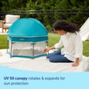 UV50 canopy rotates & expands for sun protection travel lite portable bassinet image number 4