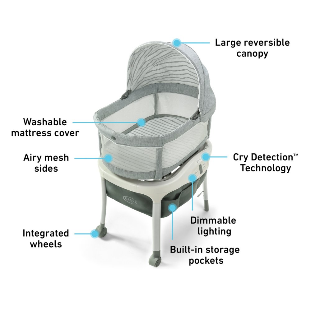 Pack of 1 Baby Bassinet Detects and Responds to Baby's Cries to Help Soothe Back to Sleep Ellison Graco Sense2Snooze Bassinet with Cry Detection Technology 19 D x 26 W x 41 H Inch 