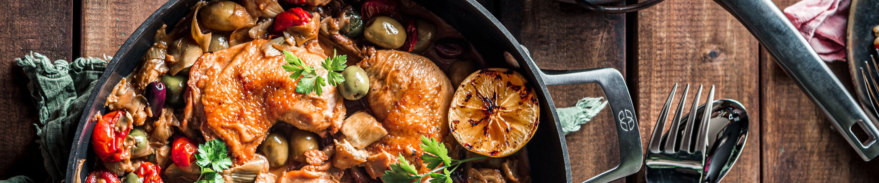 olive and artichoke braised chicken with barley pilaf