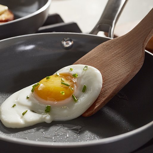 Egg being cooked in a nonstick frying pan