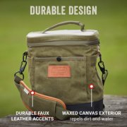 small soft cooler with durable faux leather accents and waxed canvas exterior image number 1