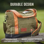 durable design with faux leather accents and waxed canvas that repels dirt and water image number 1