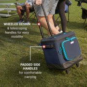soft cooler with wheeled design and telescoping handles for easy mobility and padded side handles for comfortable carrying image number 3