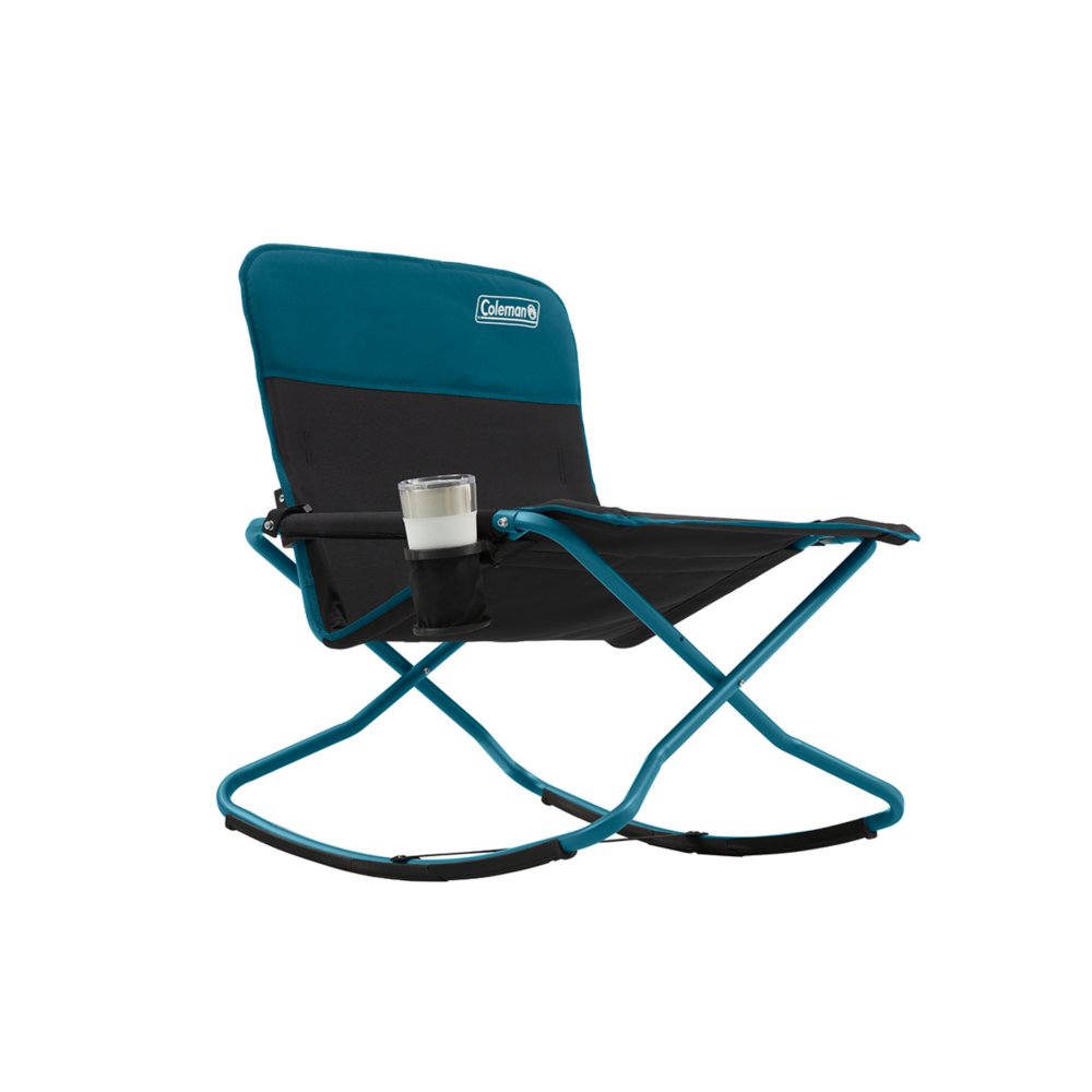 Coleman Cross Rocker Outdoor Rocking Chair | 26 x 31.5"L x 27"W; folded is 30.75 x 6.25"L x 27"W | Ocean | Cup Holder | Strong Steel Frame
