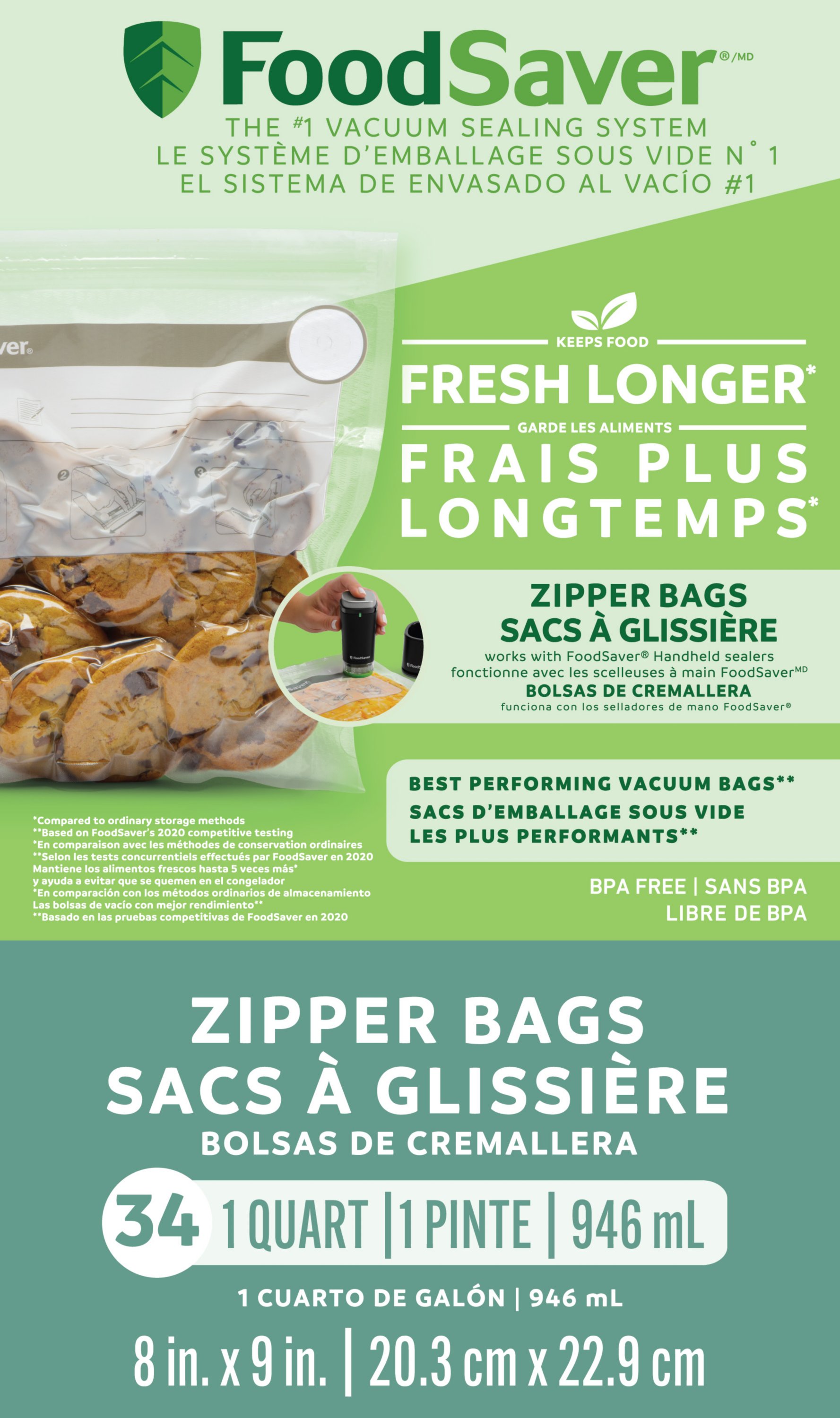 FoodSaver® Vacuum Zipper Quart Bags, 34 Count Foodsaver