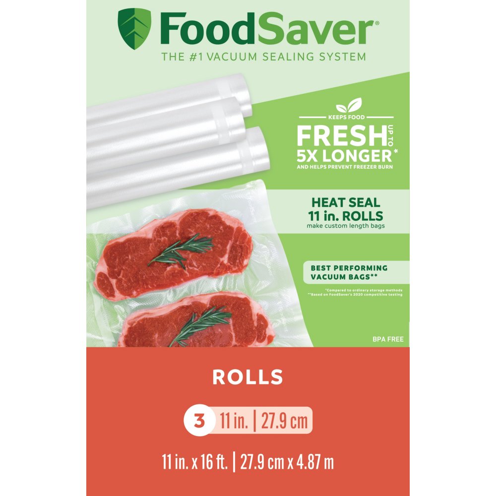 FoodSaver 11 x 16' Vacuum Seal Roll with BPA-Free Multilayer Construction  for Food Preservation, 11 Roll 3 Pack