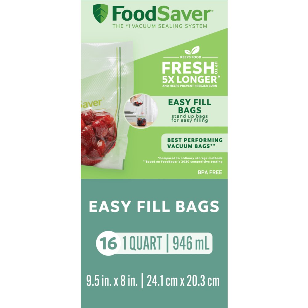 Foodsaver Easy Fill 1 Quart Vacuum Sealer Bags, 16 Count