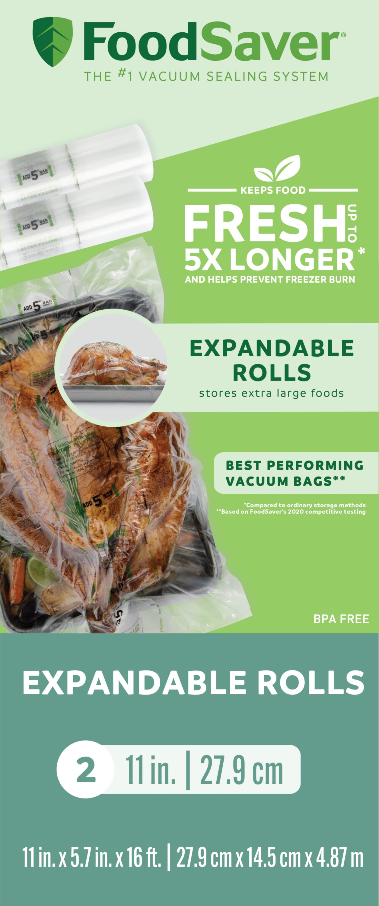 FoodSaver® 11" x 16' Expandable Vacuum Seal Rolls, 2 Pack Foodsaver