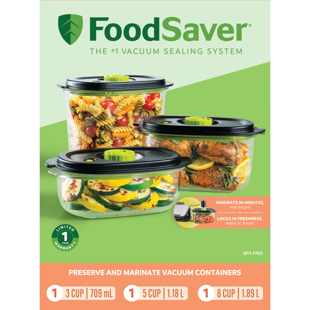 Preserve & Marinate 3 Cup, 5 Cup & 8 Cup Containers fits FoodSaver, 2116367  