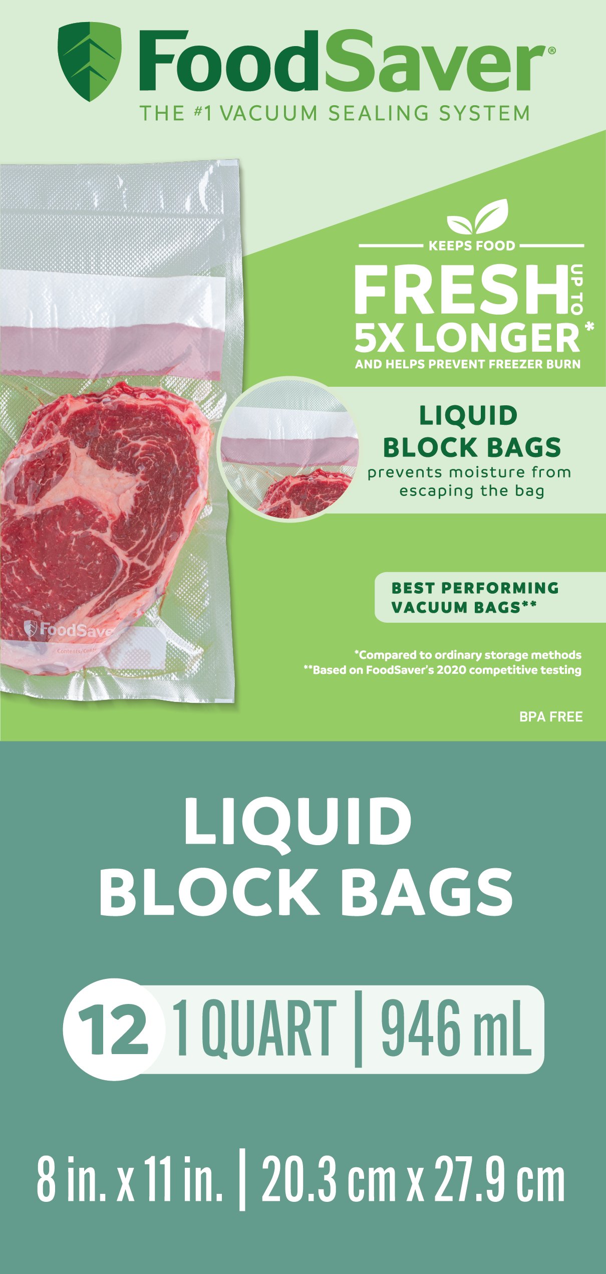 FoodSaver Quart Size Liquid Block Vacuum Heat-seal Bags, 12