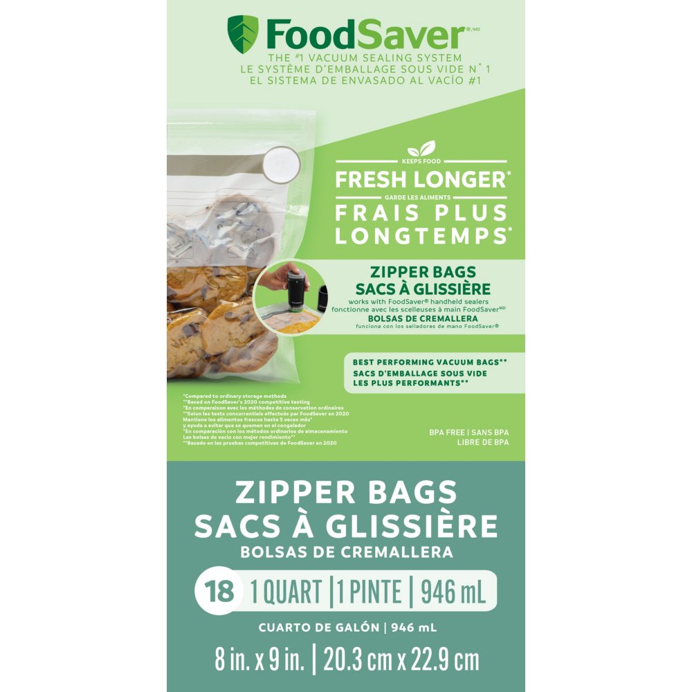 FoodSaver 1-Quart BPA-Free Multilayer Construction Vacuum Zipper Bags, 18  Count