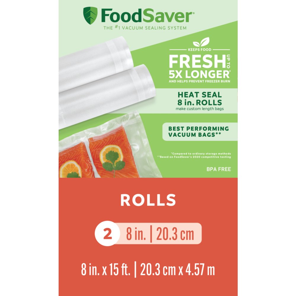 Vacuum Seal Food Rolls, 8 In. x15 Ft., 2-Pk.