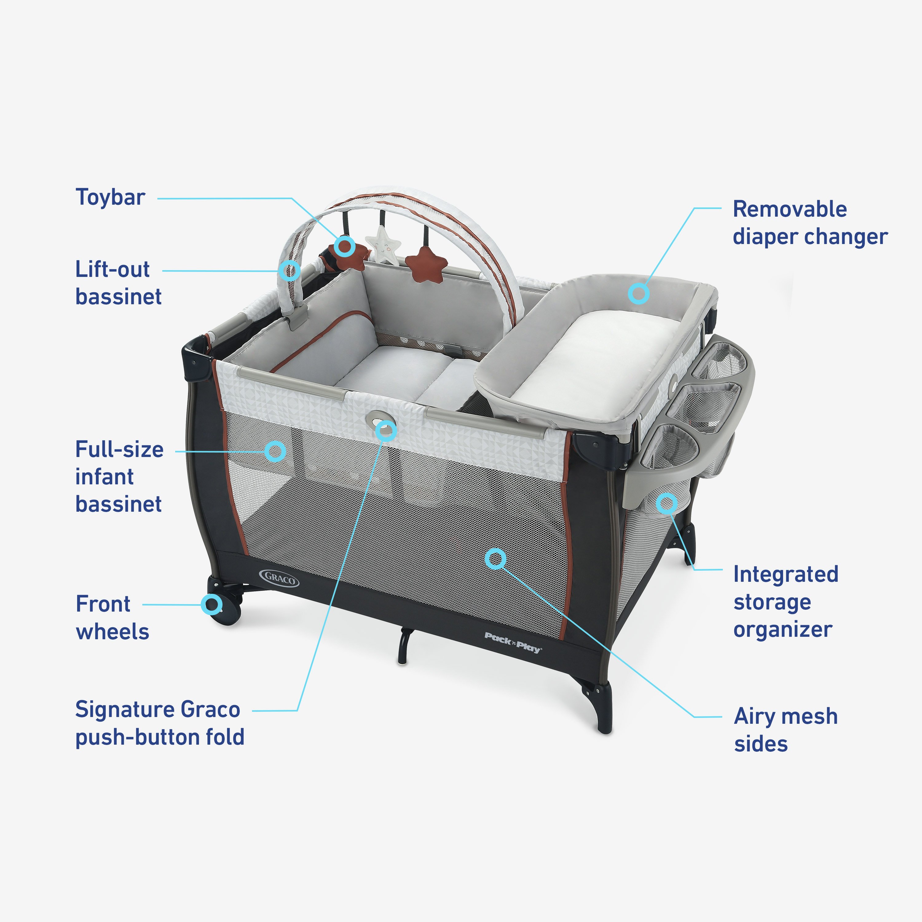 Pack and outlet play bed