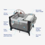 Graco pack and play foldable with toy bar, lift out, full bassinet, front wheels, mesh sides, diaper changer, storage organizer image number 6