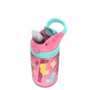 kids water bottle with pink and cyan lid and clear container with cute llama design image number 4