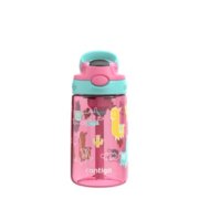 kids water bottle with pink and cyan lid and clear container with cute llama design image number 1