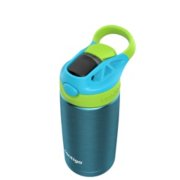 kids water bottle with lime green and cyan lid and blue stainless steel container image number 3