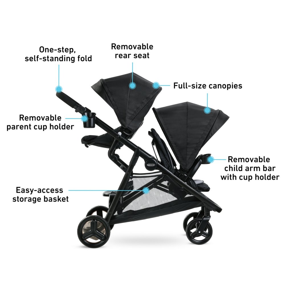 Graco Baby Ready2Grow LX 2.0 One-Step Self-Standing Fold Double Stroller Gotham 