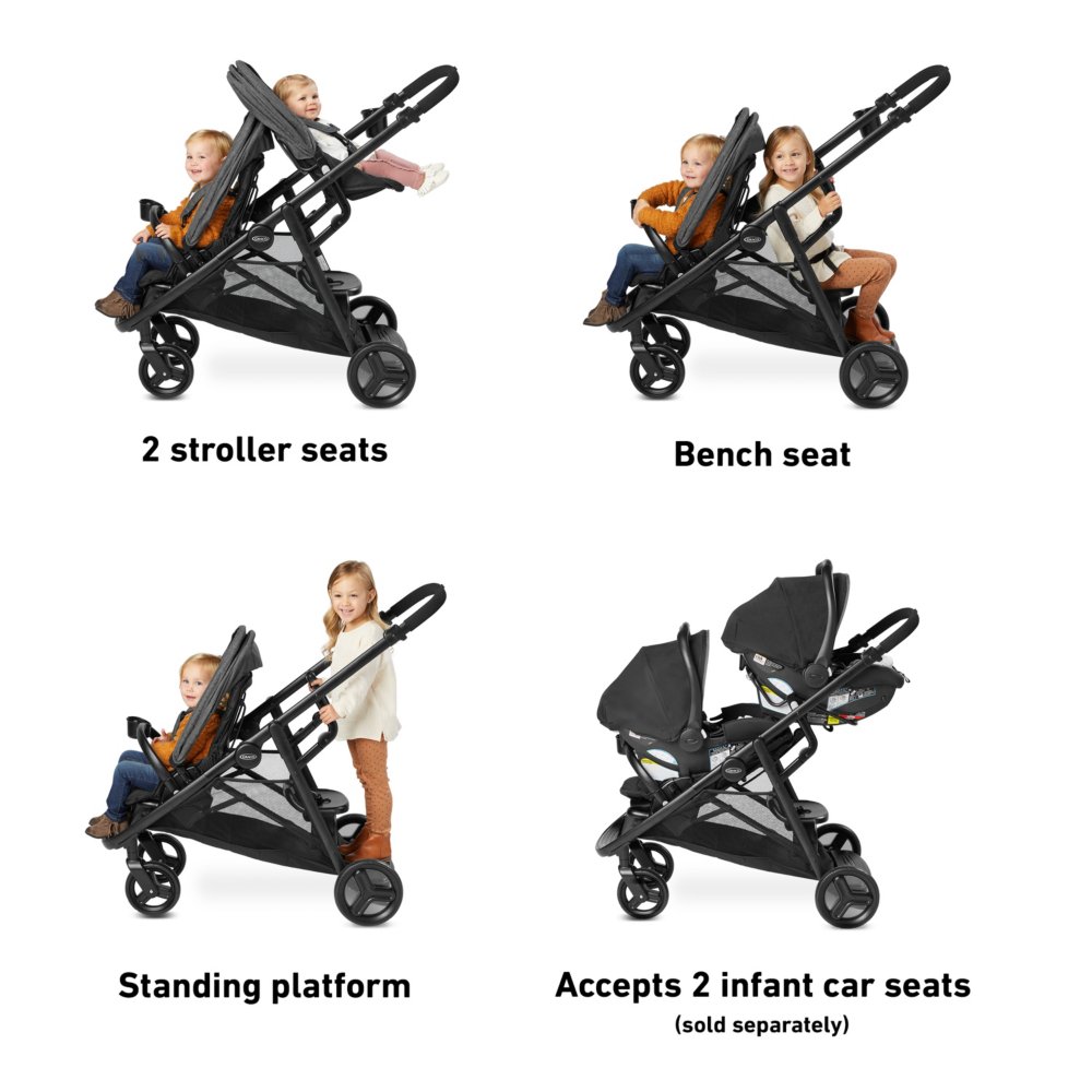 Graco Baby Ready2Grow LX 2.0 One-Step Self-Standing Fold Double Stroller Gotham 
