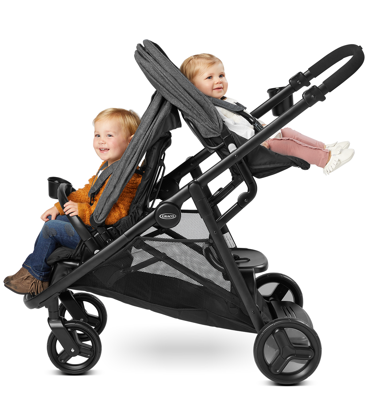 2 kids in dual stroller