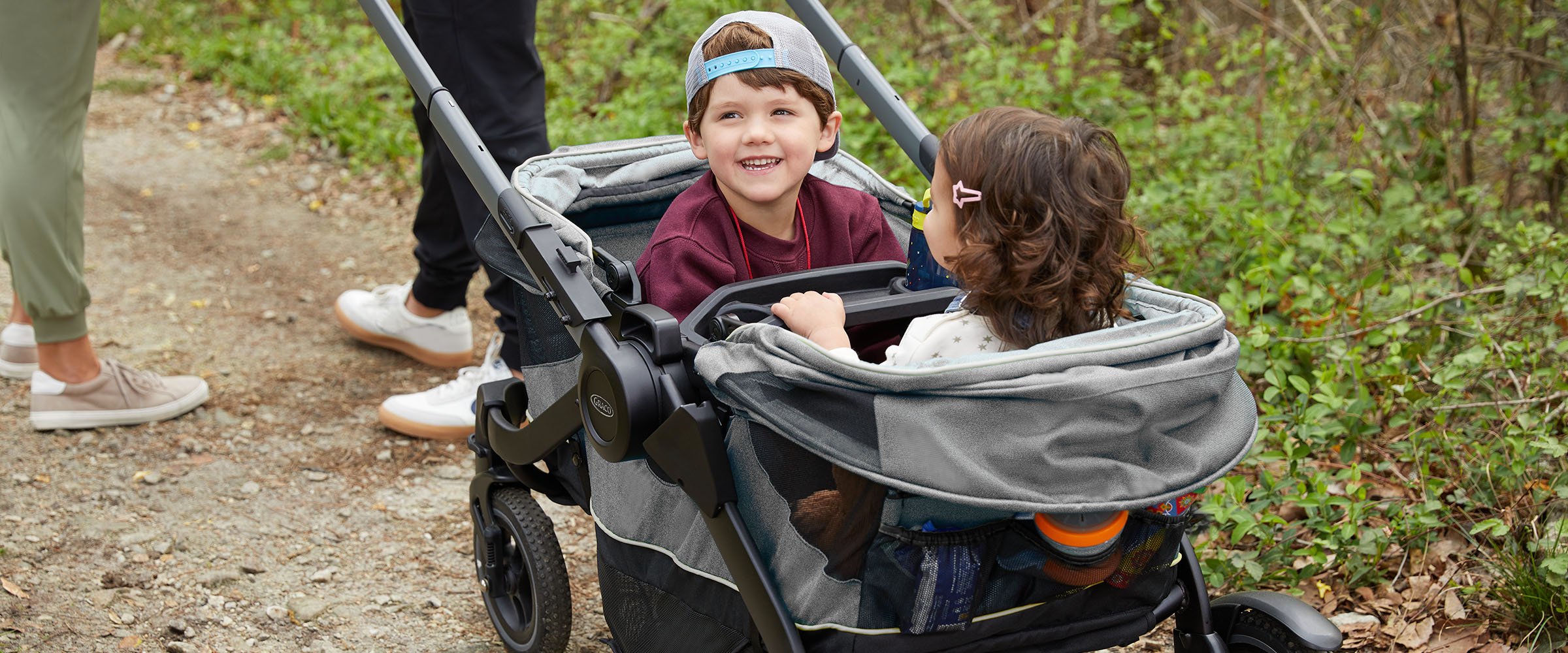 children in wagon stroller