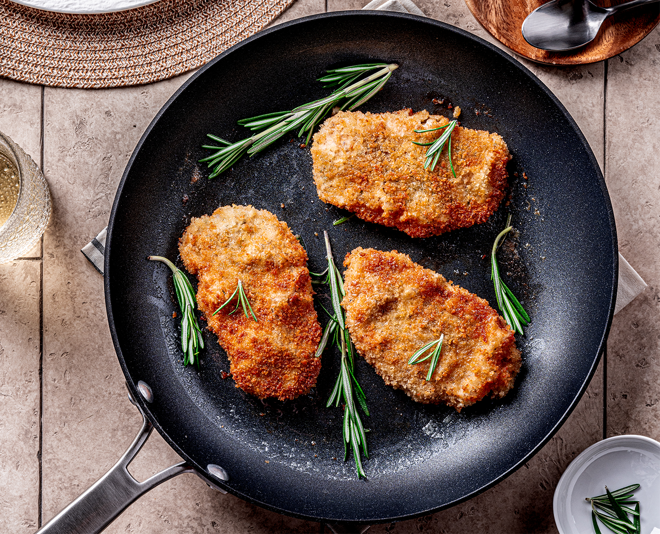 Crusted Rosemary Pork Cutlets with Thyme Green Peppercorn Cream Gravy Recipe Calphalon